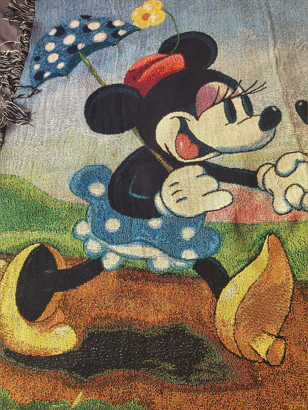 Vintage Disneyland Resort Mickey & Minnie Mouse Picnic Woven Tapestry Blanket